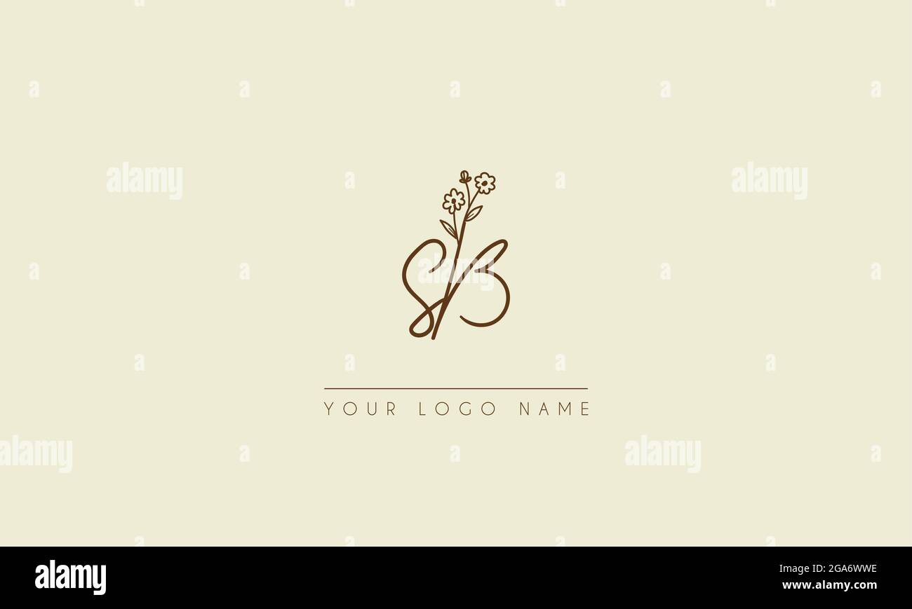 Anfangsbuchstabe SB oder BS Unterschrift handschriftliche Hochzeit botanischen floralen Symbol Logo Vektor Design Illustration Stock Vektor