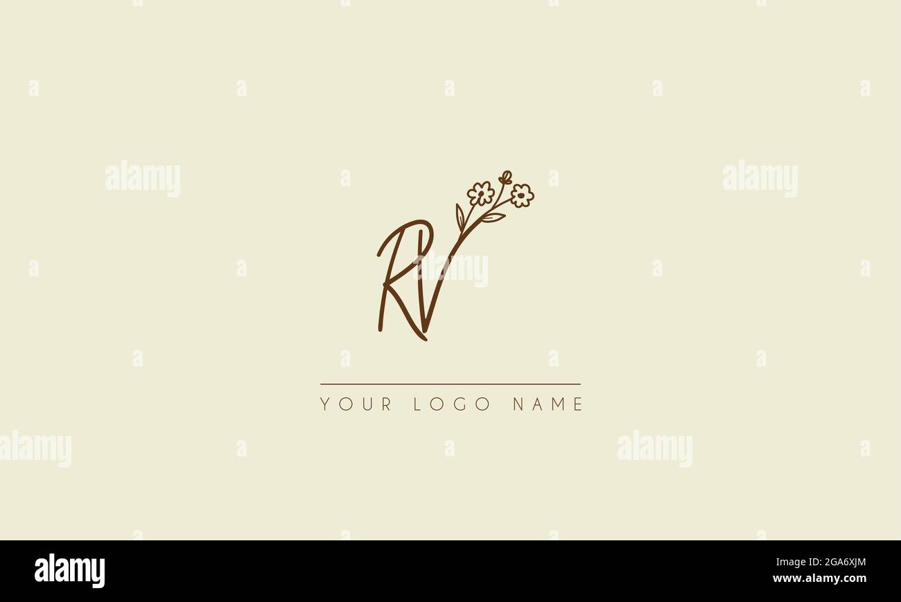 Anfangsbuchstabe RV oder VR Unterschrift handschriftliche Hochzeit botanischen floralen Symbol Logo Vektor Design Illustration Stock Vektor