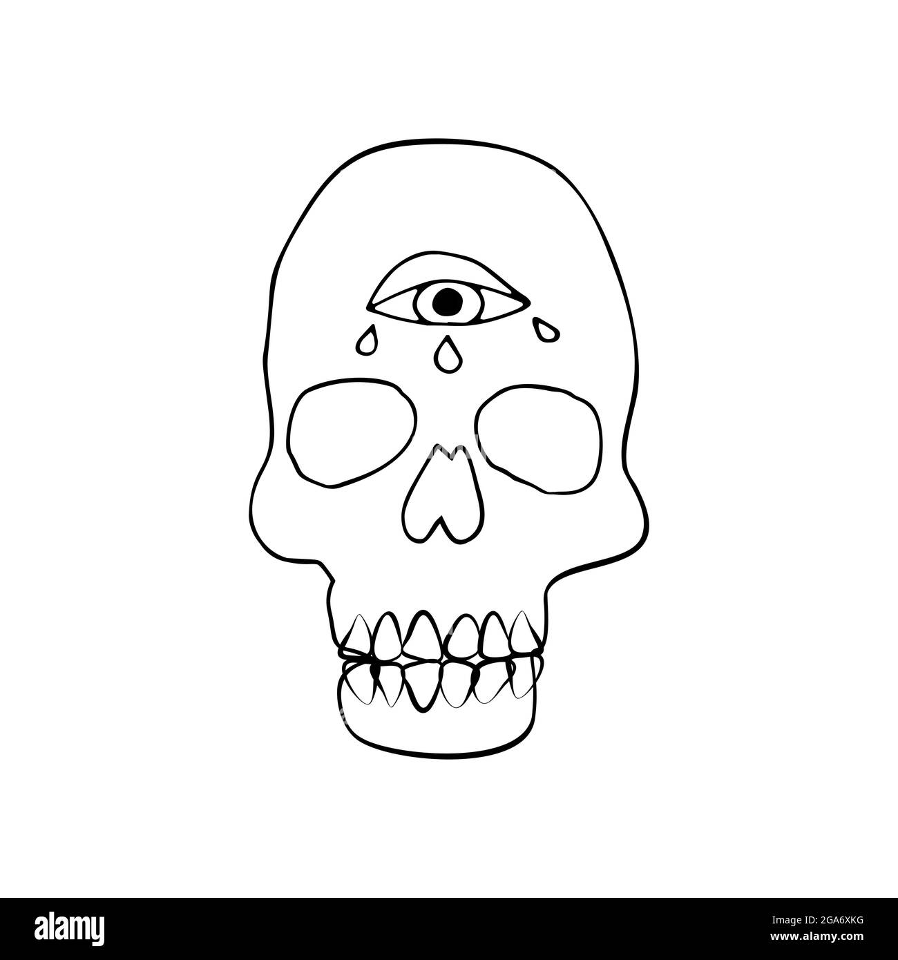 Vintage Mystic Skull mit 3. Auge Zeichnung Abbildung. Stock Vektor