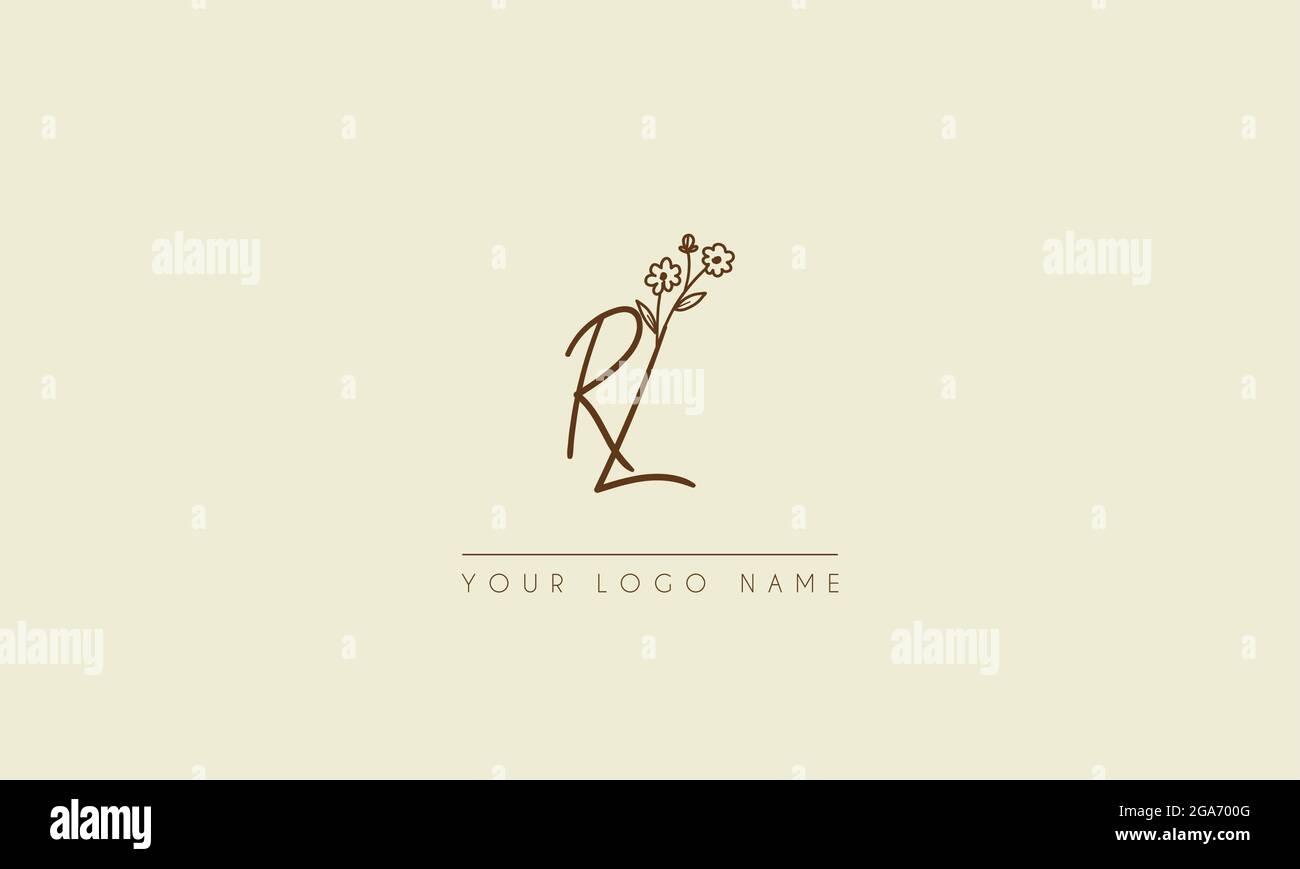 Initial Letter RL oder LR Unterschrift handschriftliche Hochzeit botanischen floralen Symbol Logo Vektor Design Illustration Stock Vektor