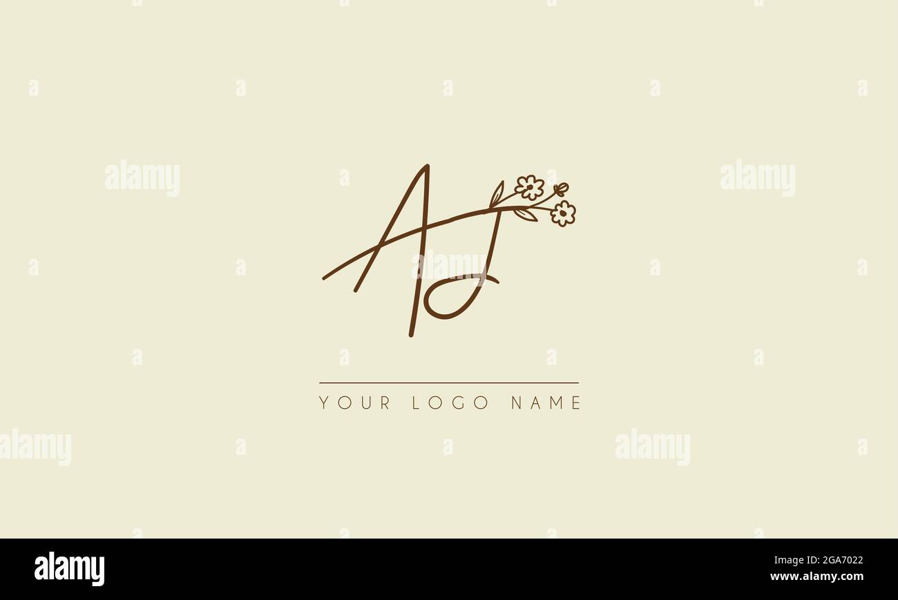 Anfangsbuchstabe AJ oder ja Unterschrift handschriftliche Hochzeit botanischen floralen Symbol Logo Vektor Design Illustration Stock Vektor