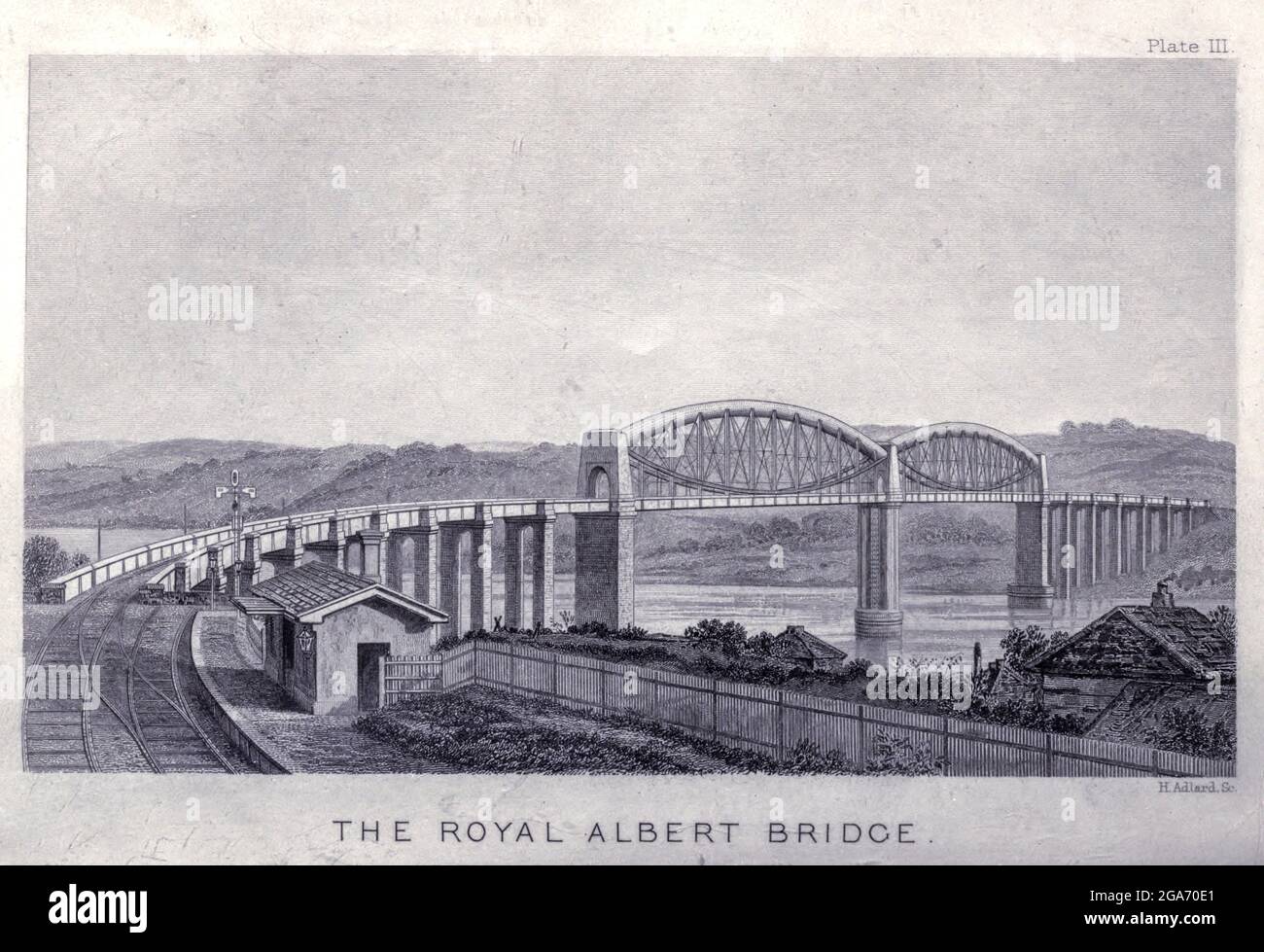 Die Royal Albert Bridge ist eine Eisenbahnbrücke, die den Fluss Tamar in England zwischen Plymouth, Devon und Saltash, Cornwall, überspannt. Aus dem Buch das Leben des Isambard Kingdom Brunel, Bauingenieur. Von Isambard Brunel Veröffentlicht in London von Longmans, Green in 1870. Isambard Kingdom Brunel FRS MInstCE (9. April 1806 – 15. September 1859) war ein englischer Bauingenieur, der als "eine der genialsten und produktivsten Persönlichkeiten der Ingenieurgeschichte", "einer der Ingenieurgiganten des 19. Jahrhunderts" und "eine der größten Persönlichkeiten der industriellen Revolution, [Wer] veränderte das Gesicht der Engländer Stockfoto