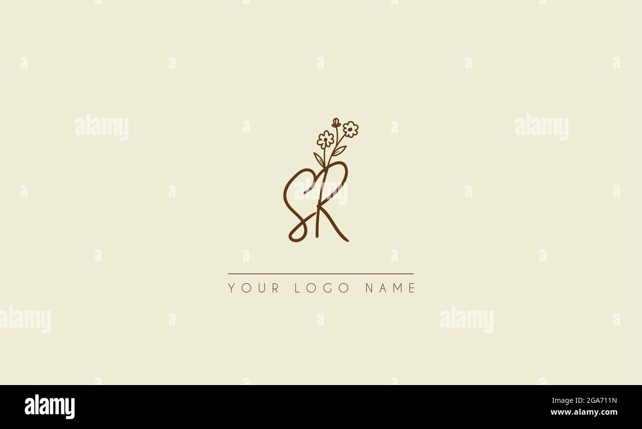 Anfangsbuchstabe SR oder RS Unterschrift handgeschriebene Hochzeit botanischen floralen Symbol Logo Vektor-Design-Illustration Stock Vektor
