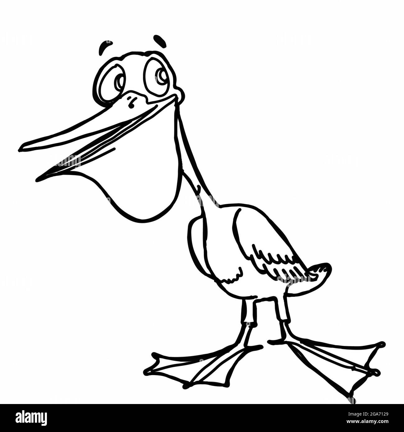 Niedliche Cartoon Pelikan Tier Illustration Stockfoto
