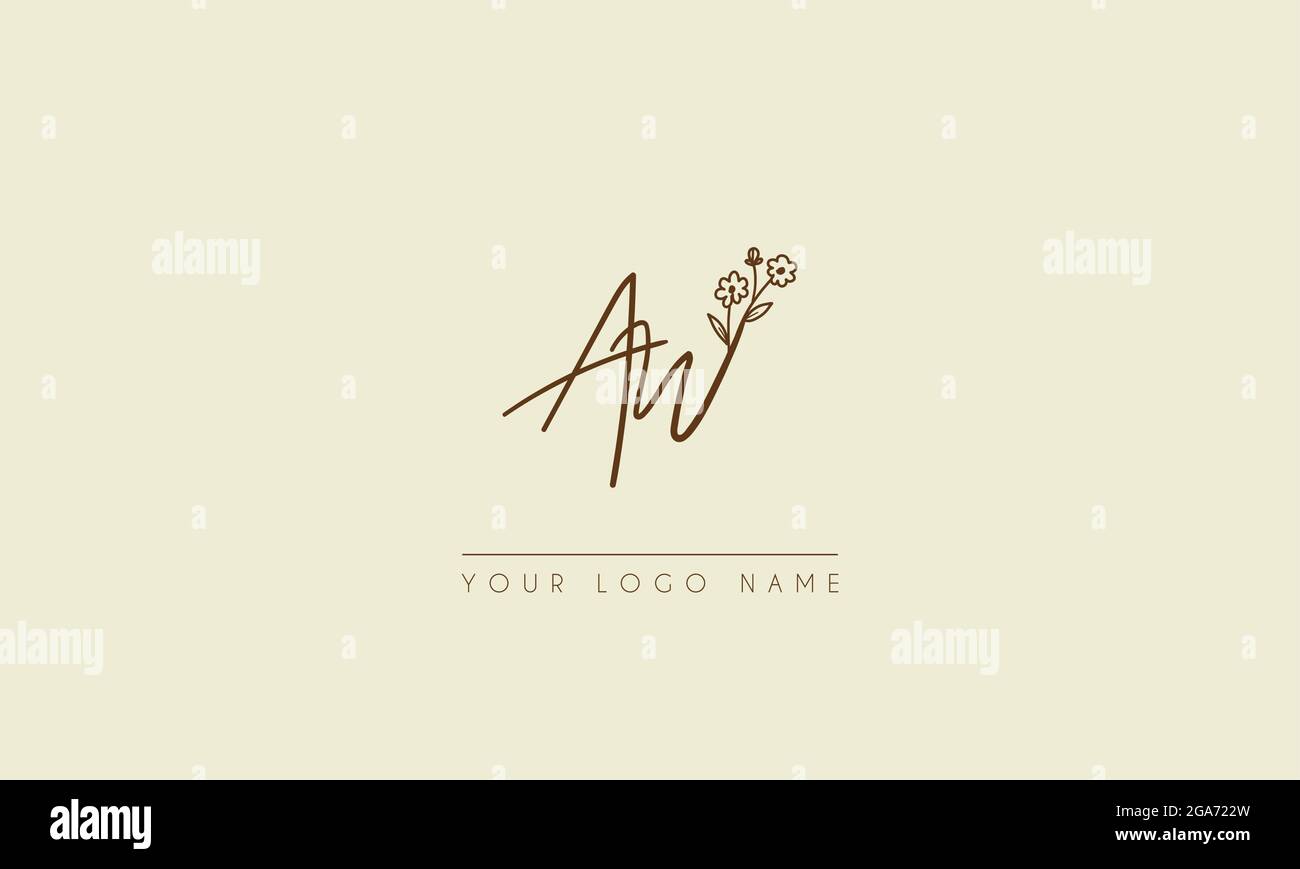 Anfangsbuchstabe AW oder WA Signature handschriftliche Hochzeit botanischen floralen Symbol Logo Vektor Design Illustration Stock Vektor