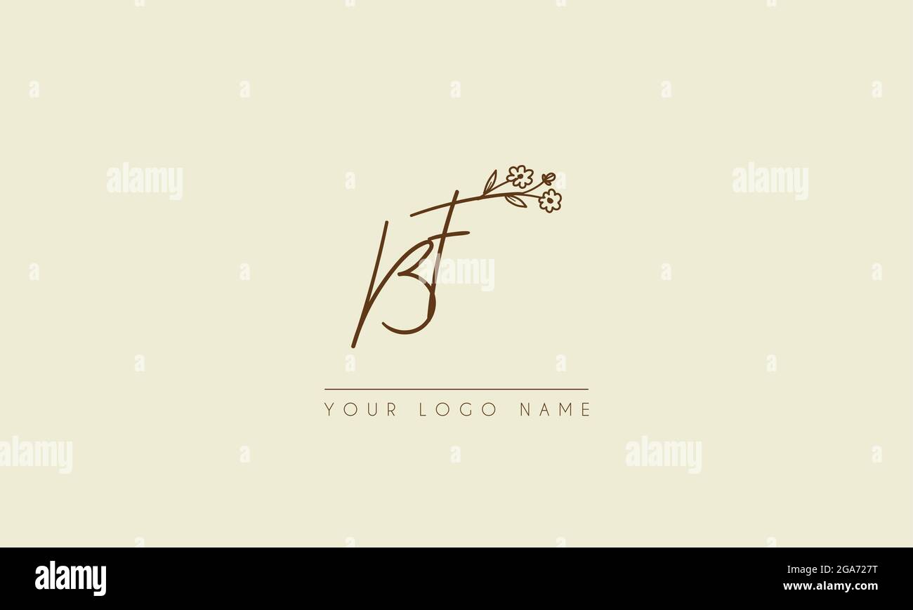 Anfangsbuchstabe BF oder FB Unterschrift handschriftliche Hochzeit botanischen floralen Symbol Logo Vektor Design Illustration Stock Vektor