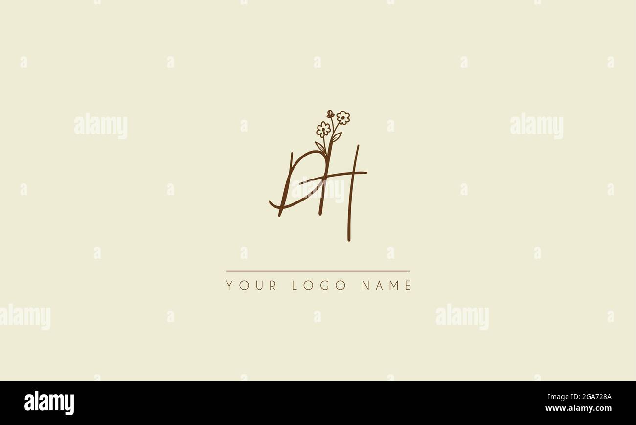 Anfangsbuchstabe DH oder HD Signature handschriftliche Hochzeit botanischen floralen Symbol Logo Vektor Design Illustration Stock Vektor