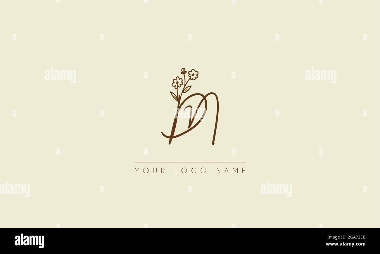Anfangsbuchstabe DN oder ND Unterschrift handschriftliche Hochzeit botanischen floralen Symbol Logo Vektor Design Illustration Stock Vektor