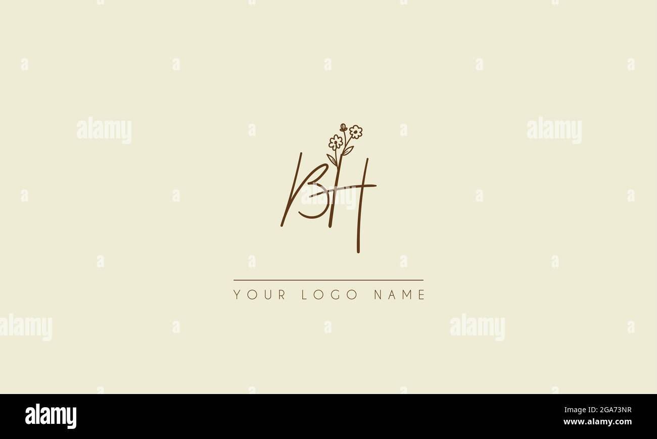Anfangsbuchstabe BH oder HB Unterschrift handschriftliche Hochzeit botanischen floralen Symbol Logo Vektor Design Illustration Stock Vektor