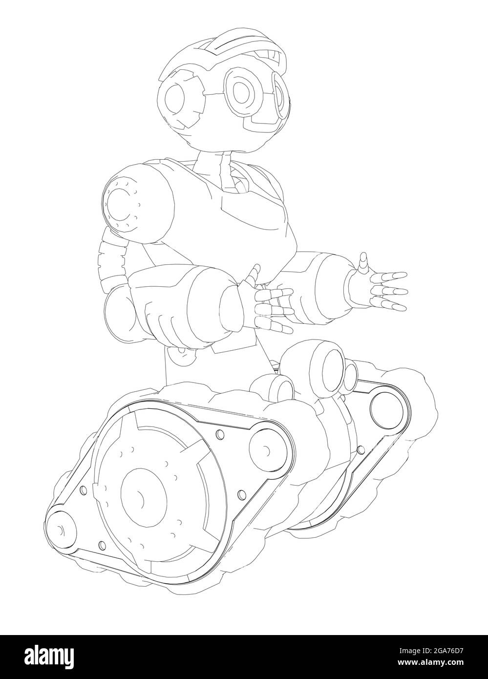 Robot Outline isoliert auf weißem Hintergrund. Vorderansicht. Vektorgrafik. Stock Vektor