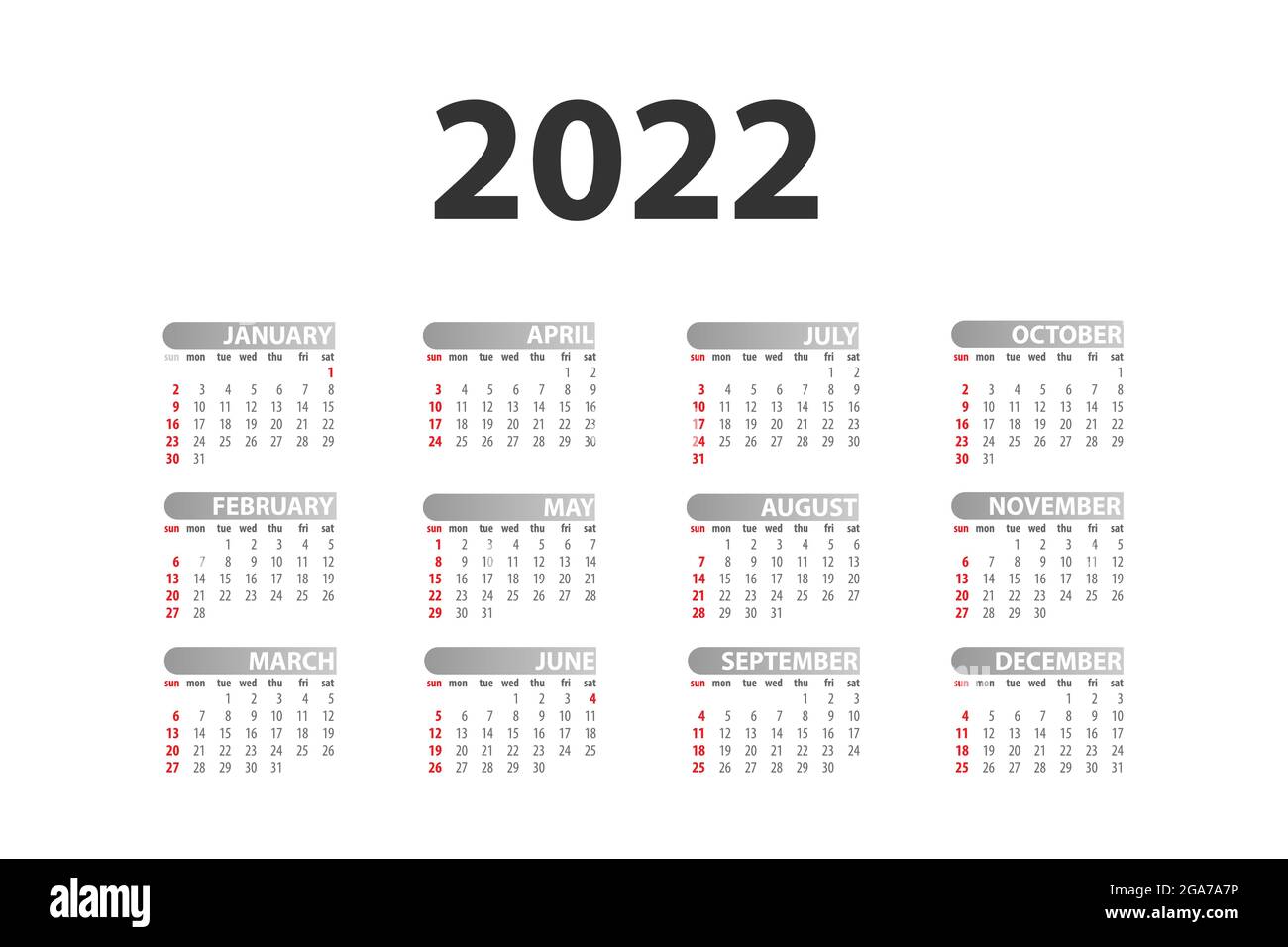 Vorlage für den monatlichen Kalender des jährlichen Schreibtisches für 2022 Jahre Stock Vektor