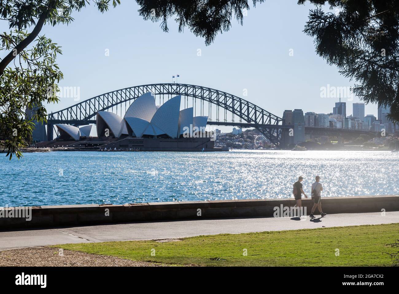 Sydney, Australien. Donnerstag, 29. Juli 2021. Menschen, die im Royal Botanic Garden trainieren. Die Sperrbeschränkungen für den Großraum Sydney wurden aufgrund der Ausbreitung der Delta-Variante um vier Wochen bis zum 28. August verlängert. Quelle: Paul Lovelace/Alamy Live News Stockfoto