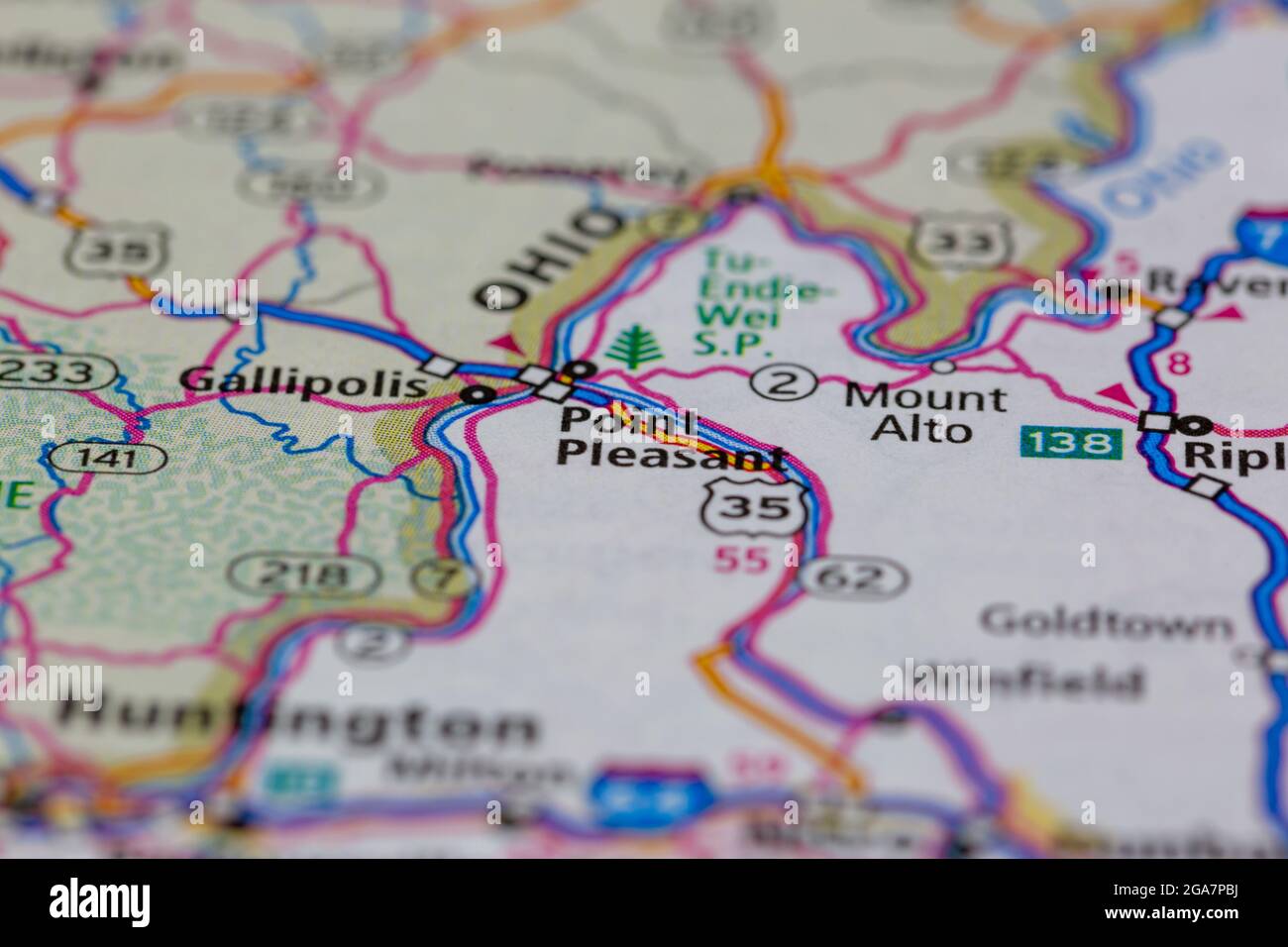 Point Pleasant Virginia wird auf einer Straßenkarte oder Geografie-Karte angezeigt Stockfoto
