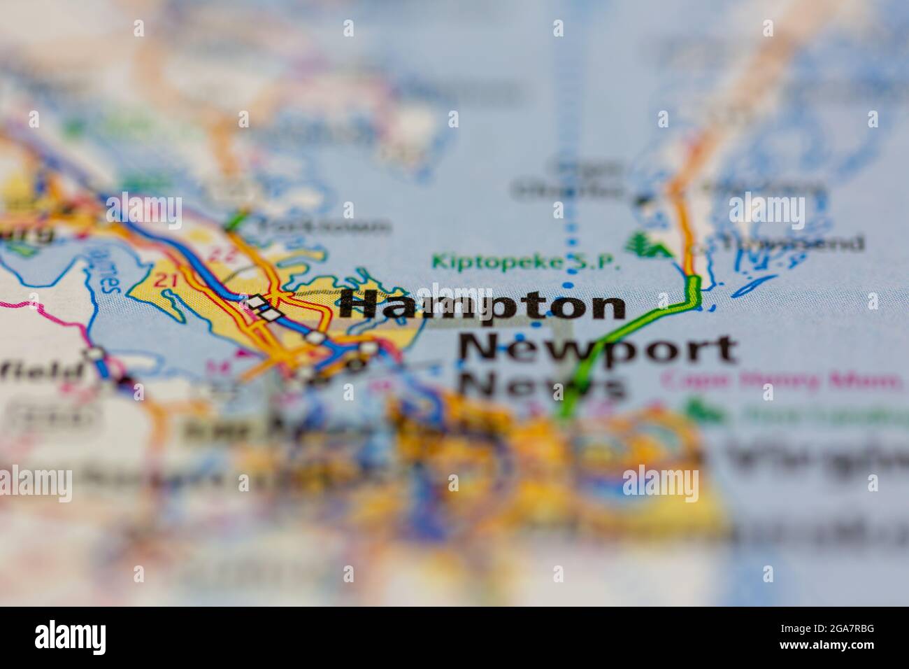Hampton Virginia wird auf einer Straßenkarte oder Geografie-Karte angezeigt Stockfoto