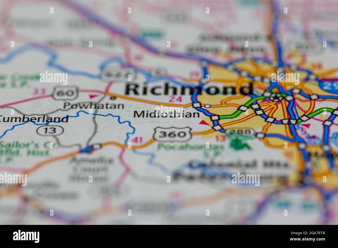 Midlothian Virginia wird auf einer Straßenkarte oder Geografie-Karte angezeigt Stockfoto