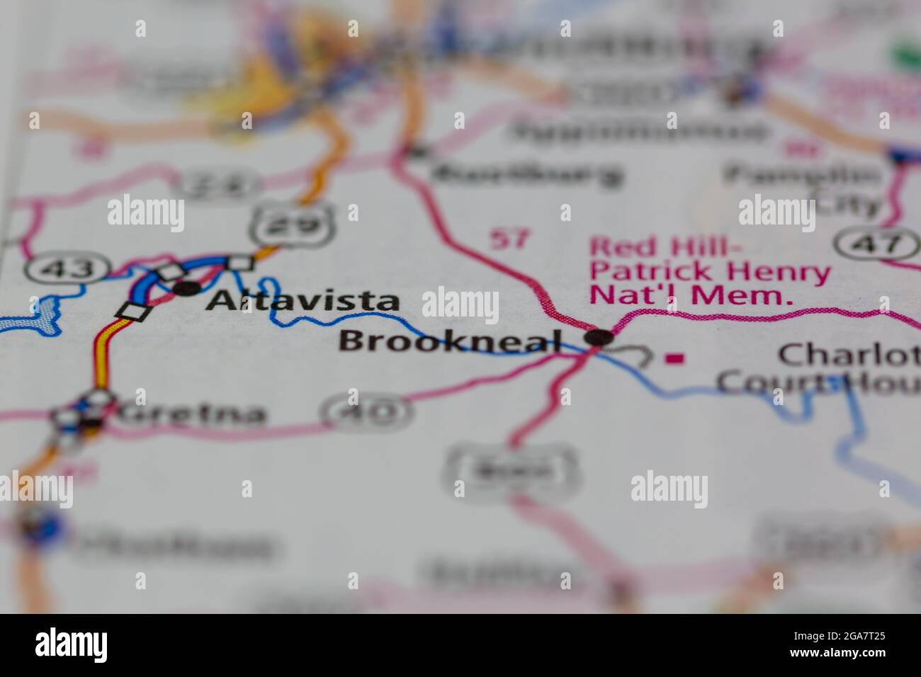 Altavista Virginia wird auf einer Straßenkarte oder Geografie-Karte angezeigt Stockfoto