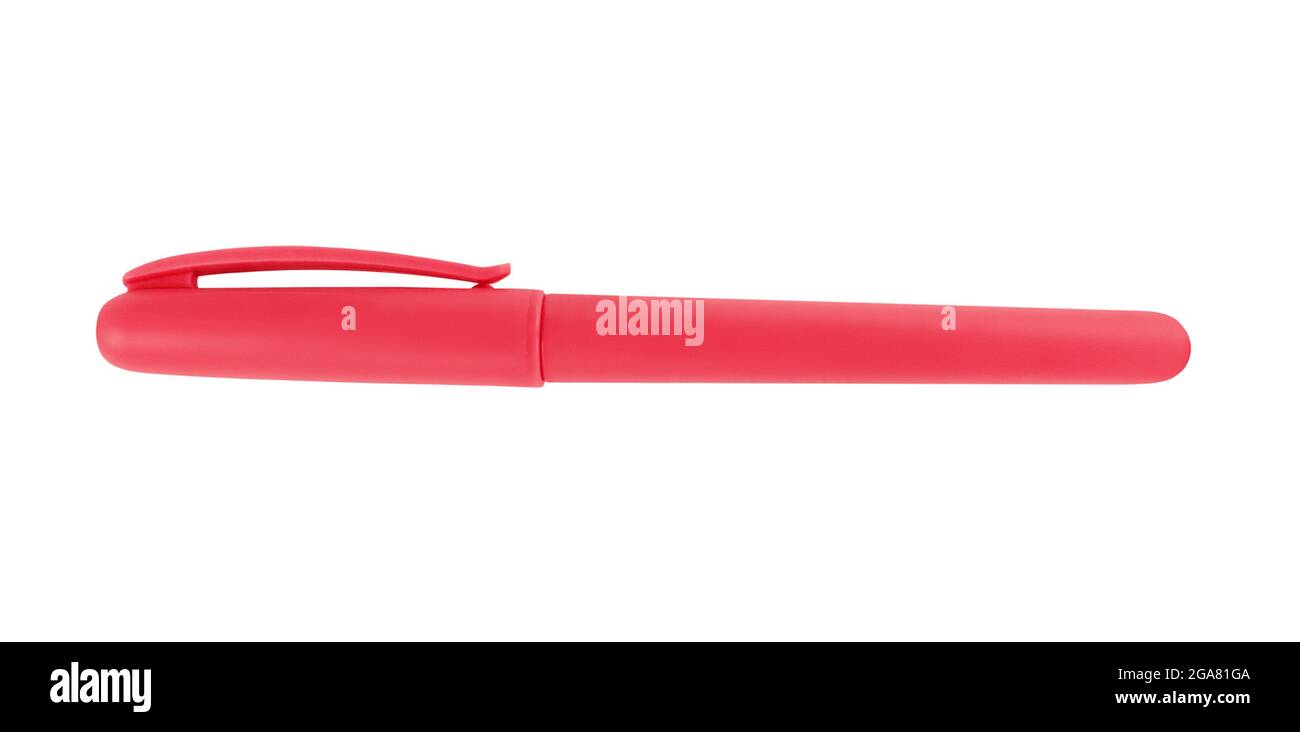 Roter Stift mit isolierter Kappe auf weißem Hintergrund Stockfoto