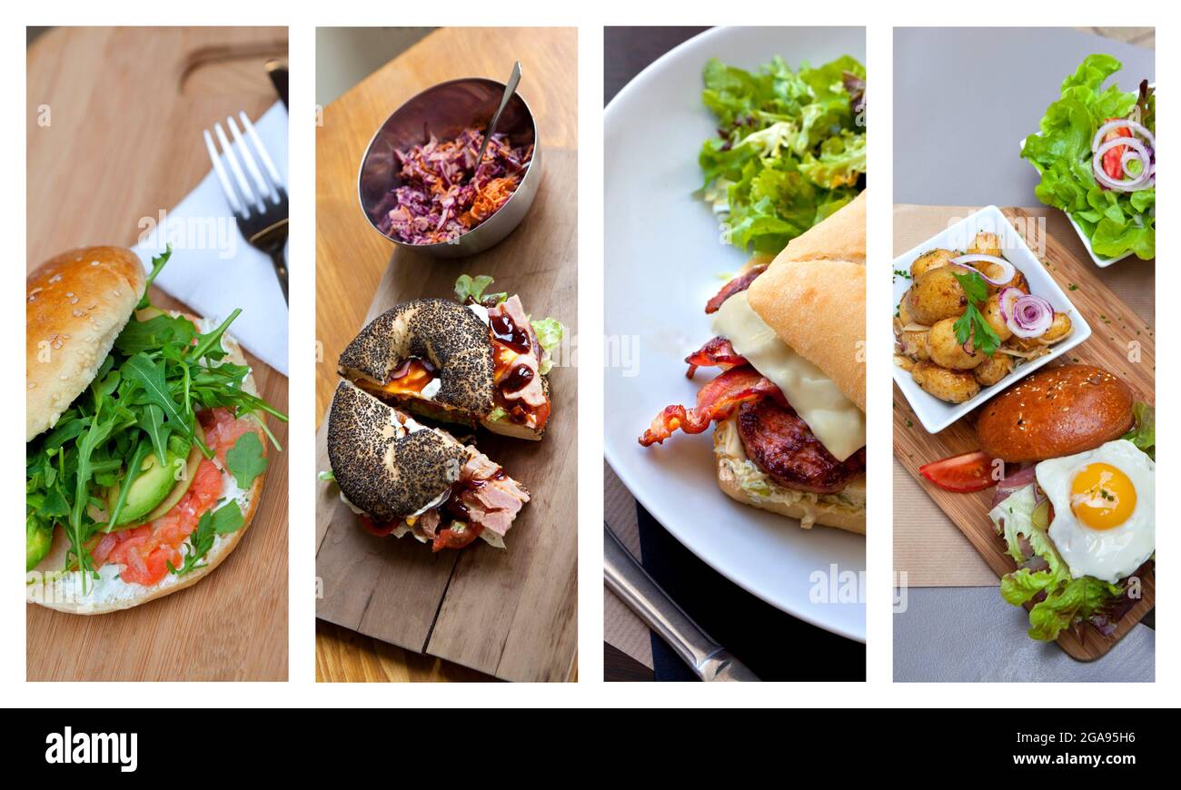 Collage aus Fast-Food-Gerichten und Sandwiches Stockfoto