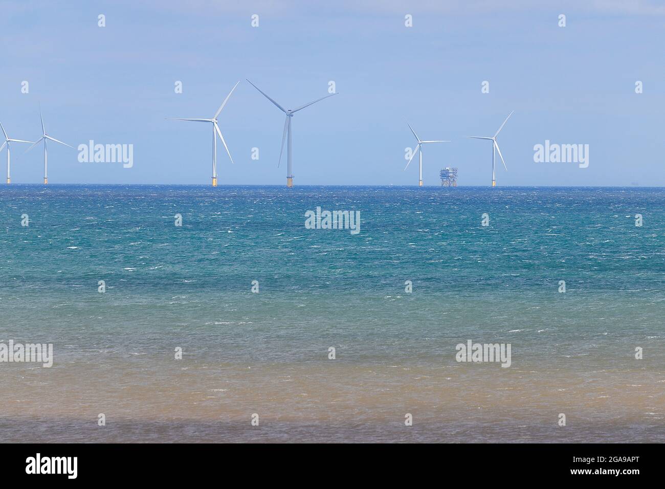 Ein Windpark auf See vor der Küste von Yorkshire in der Nähe von Bridlington Stockfoto