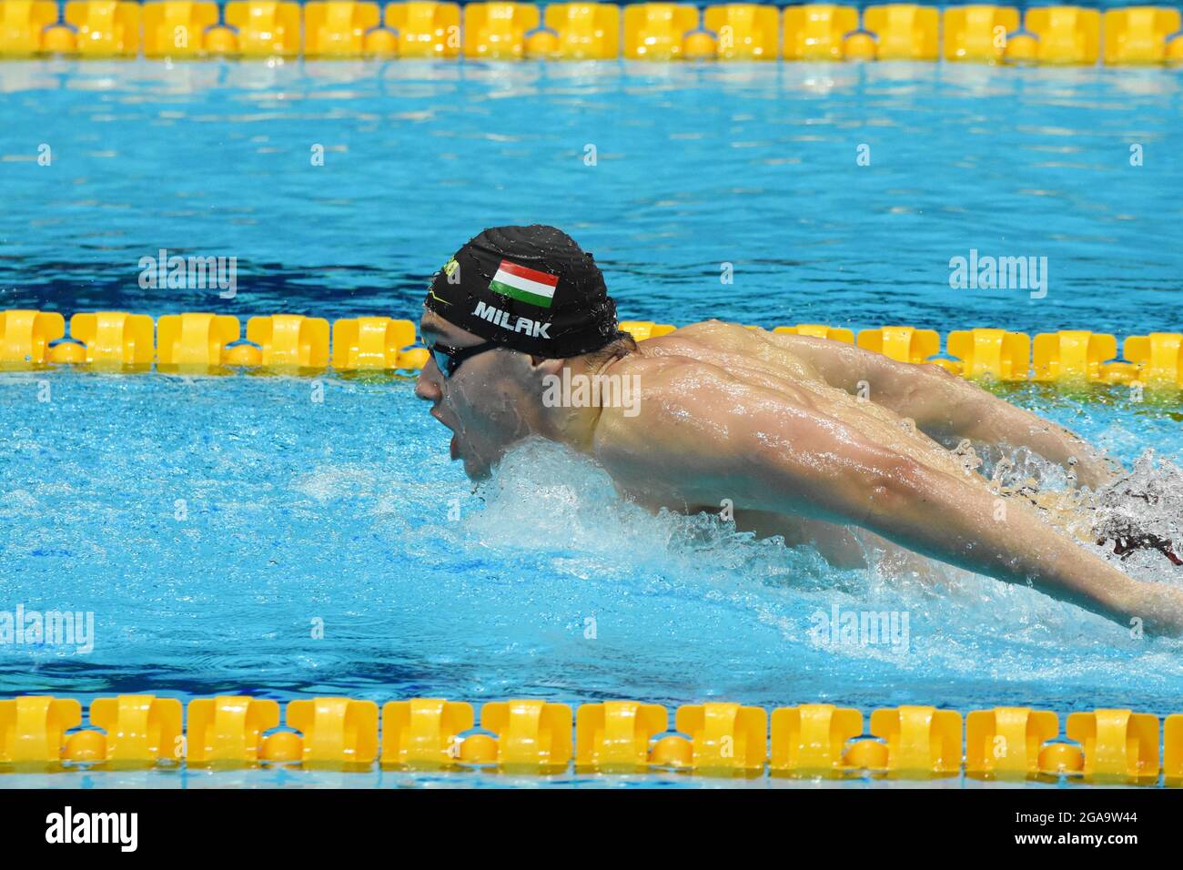 Tokio, Giappone. Juli 2021. Kristof Milak (HUN) Olympiasiegerin des 200-m-Schmetterlings der Männer, während der Olympischen Spiele Tokio 2020, Schwimmen, am 28. Juli 2021 im Aquatikzentrum von Tokio, in Tokio, Japan - Foto Yoann Cambefort/Marti Media/DPPI Credit: Independent Photo Agency/Alamy Live News Credit: Independent Photo Agency/Alamy Live News Stockfoto