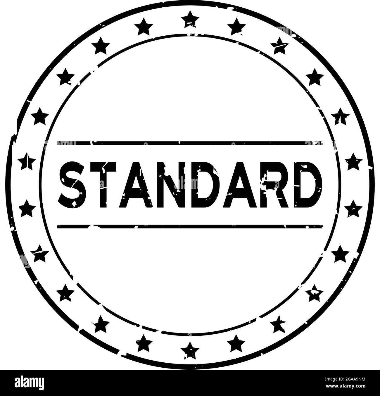 Grunge schwarzes Standardwort mit Stern-Symbol runder Gummisiegelstempel auf weißem Hintergrund Stock Vektor