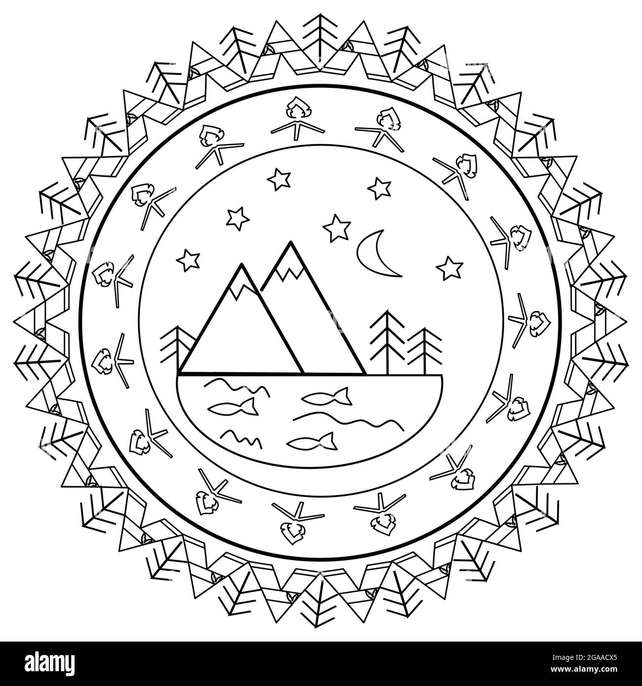 Camping Natur Abenteuer wild Linie Abzeichen Patch Pin Grafik Illustration Vektor Kunst T-Shirt-Design Stock Vektor