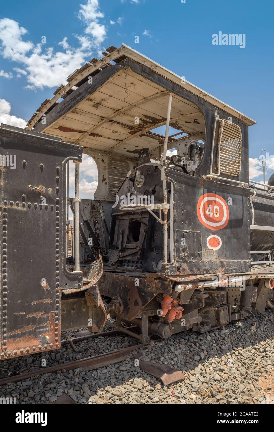 Alte Dampflokomotive am Bahnhof von Usakos, Erongo, Namibia Stockfoto