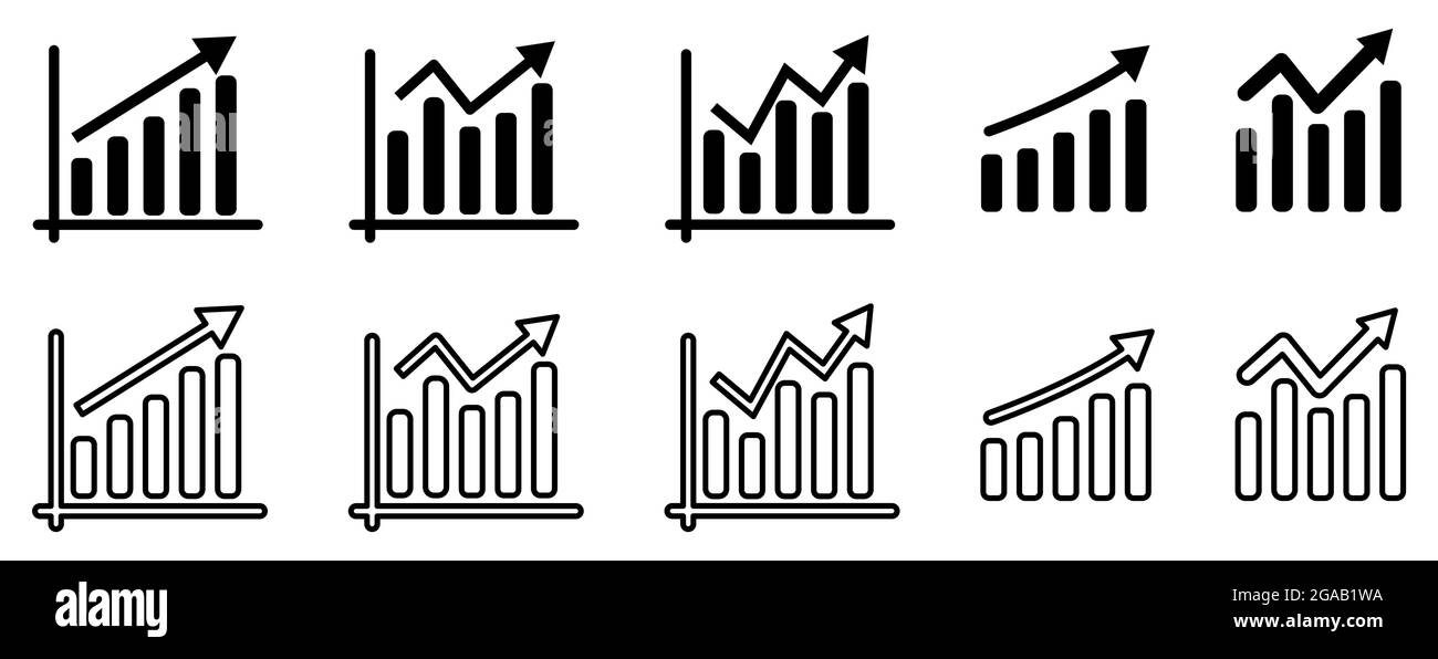 Sammlung des Symbols „Diagramm nach oben“. Linienkunst. Design für Web-Apps und mobiles Konzept. Vektordarstellung auf weißem Hintergrund isoliert Stock Vektor