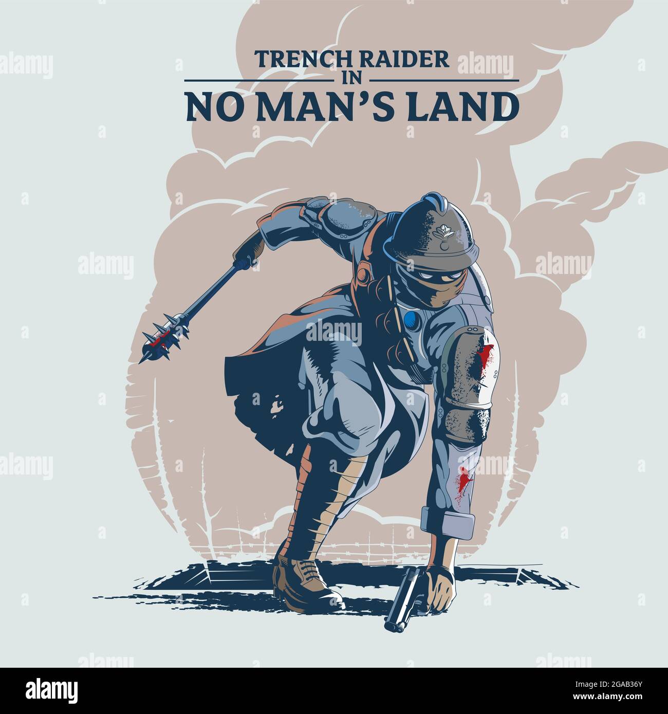 Trench Raider in No man's Land Vektorgrafik. Kann als Poster, Design-Element, T-Shirt oder jedem anderen Zweck verwendet werden. Stock Vektor