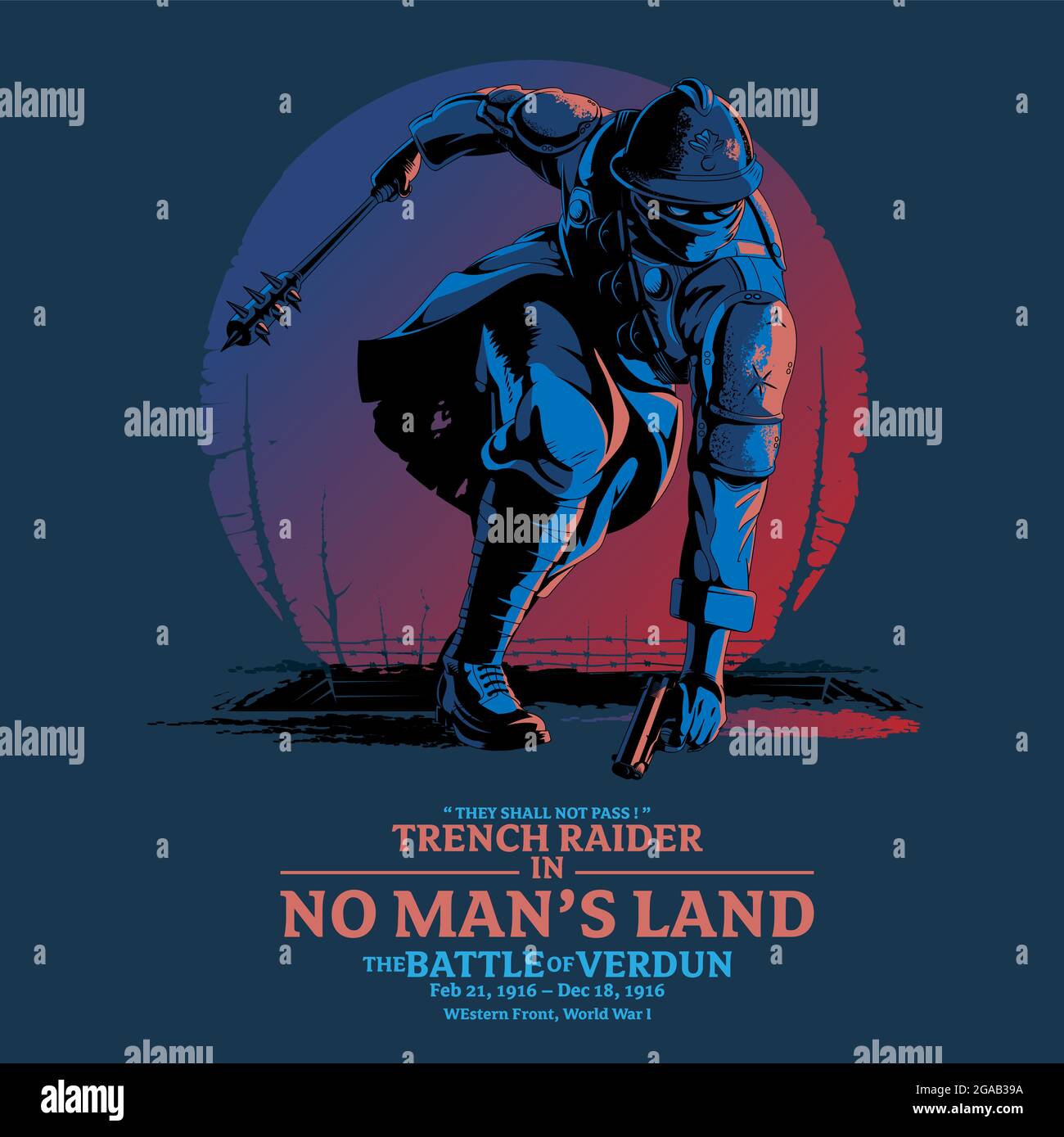 Trench Raider in No man's Land Vektorgrafik. Kann als Poster, Design-Element, T-Shirt oder jedem anderen Zweck verwendet werden. Stock Vektor