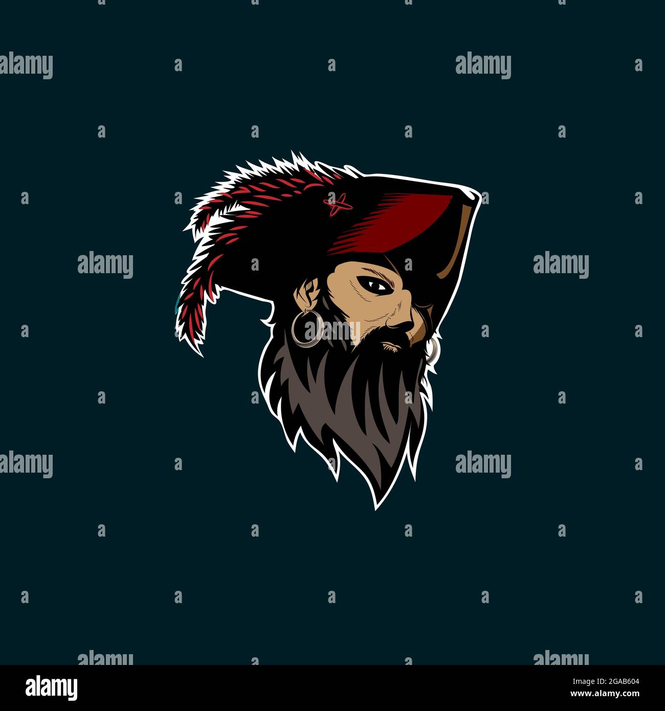 Piratenkopf Vektor-Illustration für Logo, T-Shirt, Aufkleber oder andere Zwecke. Stock Vektor