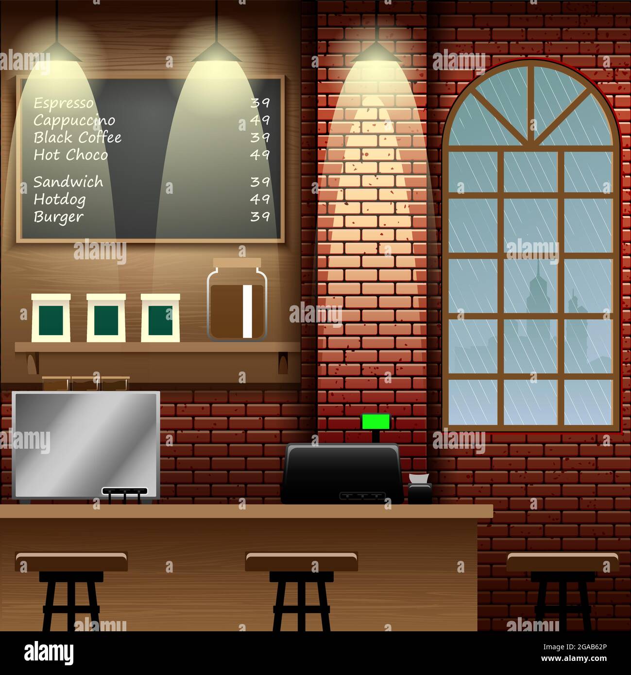Coffee Shop Hintergrund Vektor Illustration Asset für Design-Element oder Hintergrund Stock Vektor