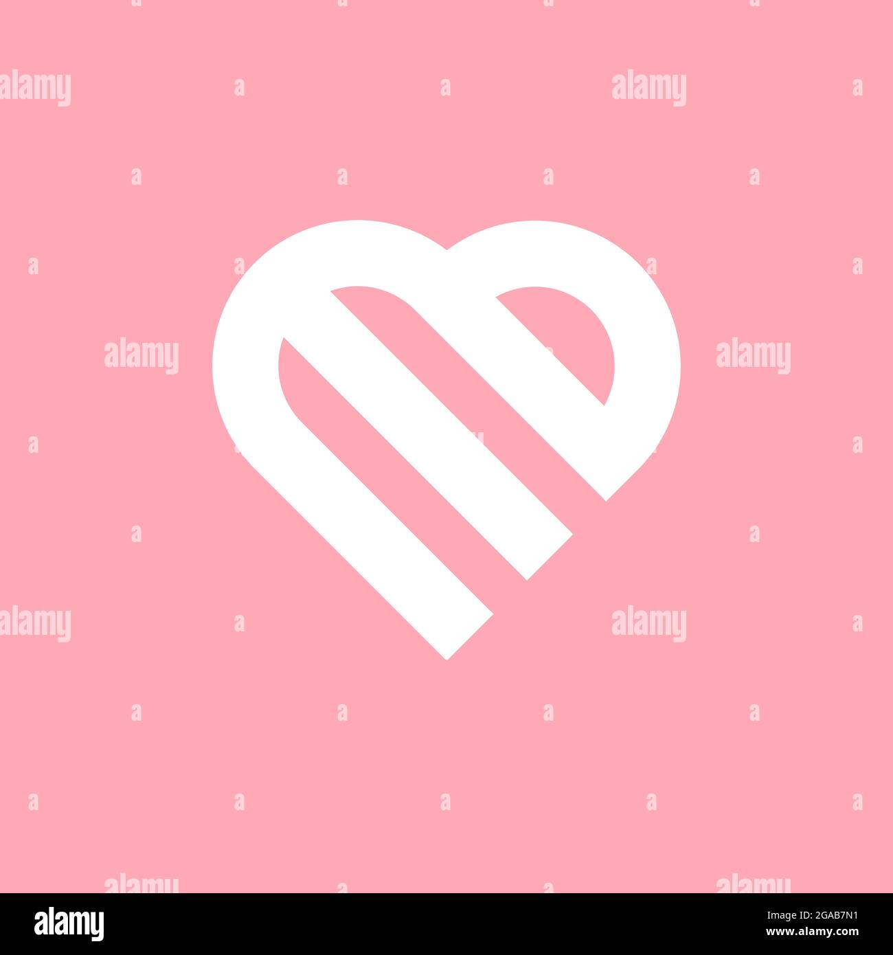 E- oder M-Buchstabendesign im Vektorsymbol in Herzform Stock Vektor