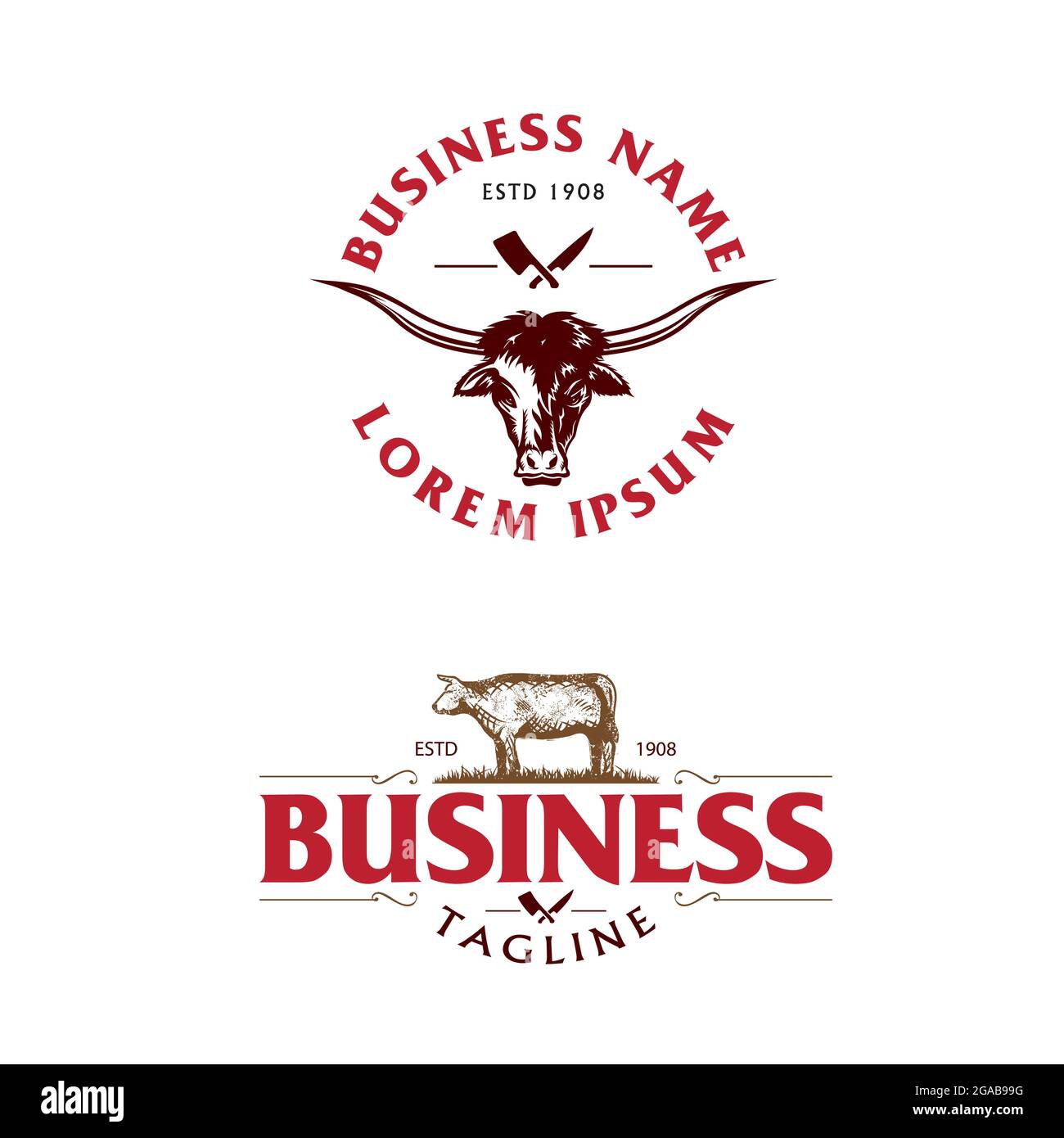 Fleischgeschäft Logo. Rindfleisch-Themenset. Stock Vektor