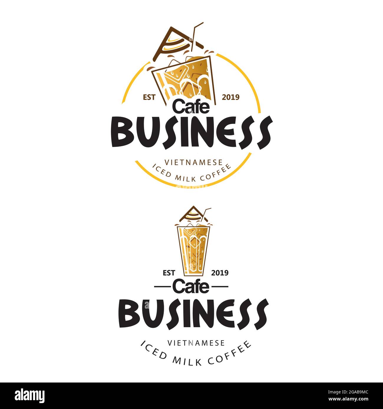 Iced Coffee Milk Cafe Logo. vektor, Textebenen sind für die einfache Bearbeitung getrennt. Stock Vektor