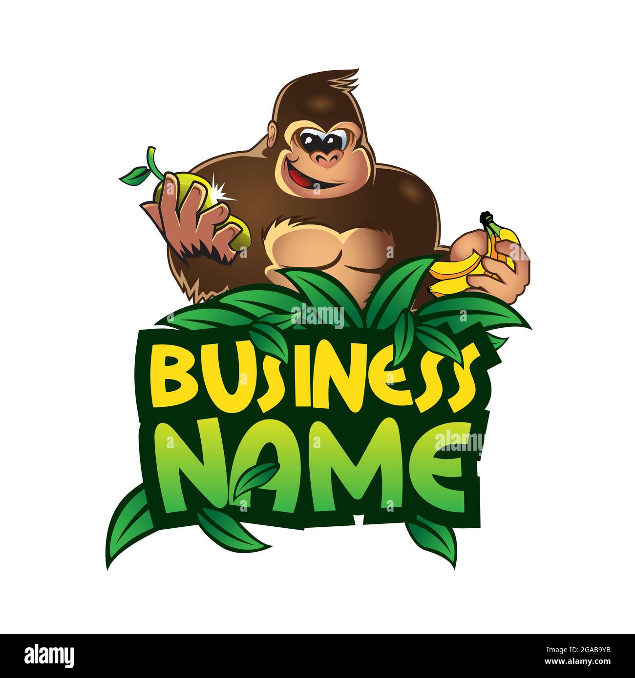 Gorilla ergreifende Früchte, kann für gesunde Lebensmittel-Logo oder Lebensmittelmarke und jeden anderen Zweck verwendet werden. Stock Vektor