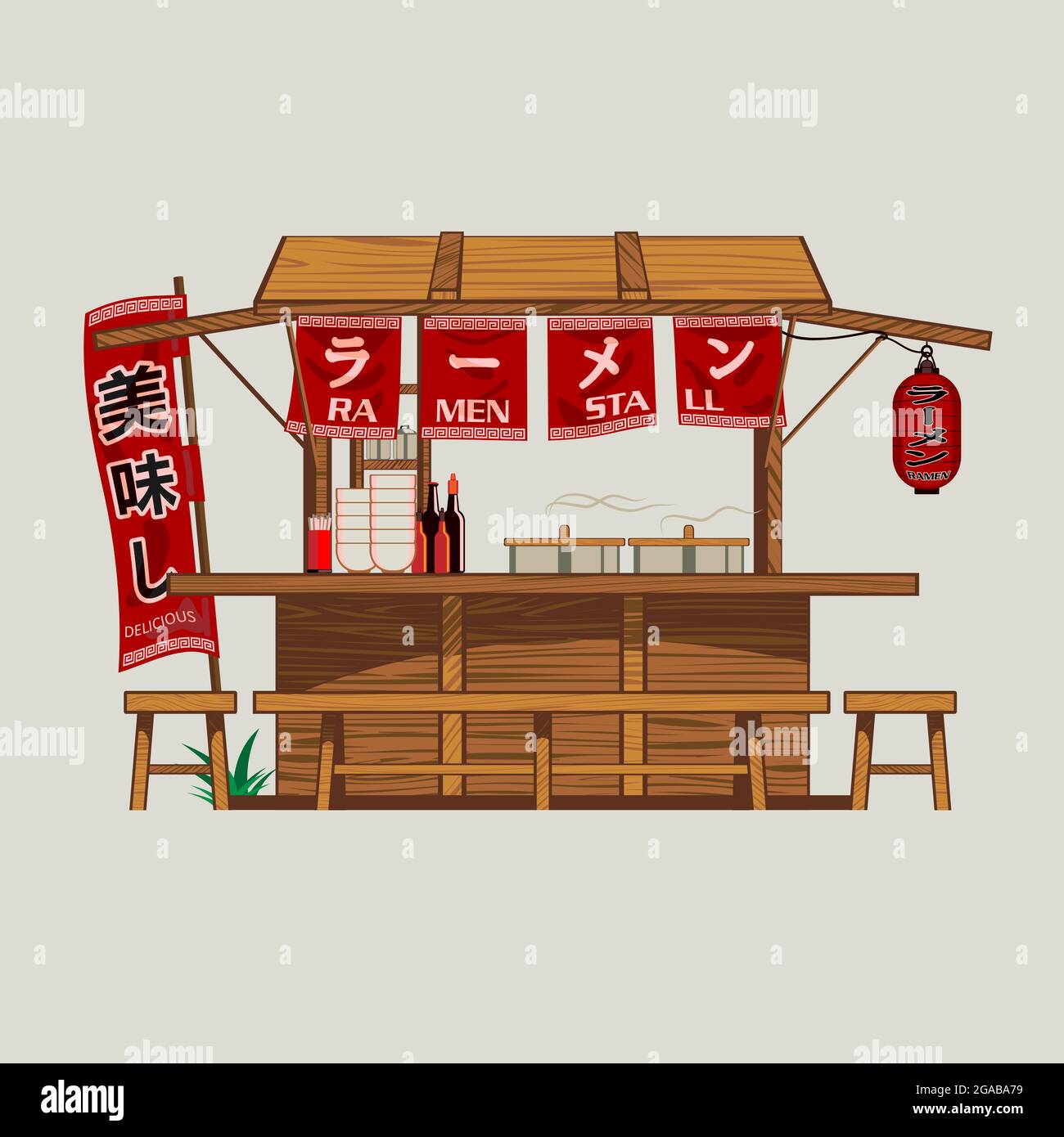 Traditionelle hölzerne Ramen Stall Vektor-Illustration für Design-Element Stock Vektor