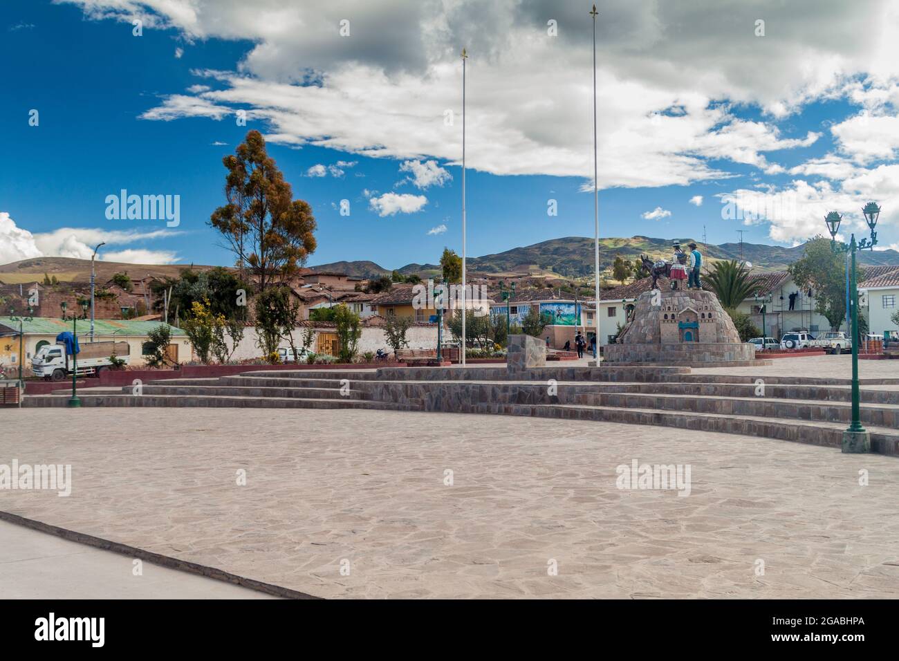 Platz im Dorf Maras, Peru Stockfoto