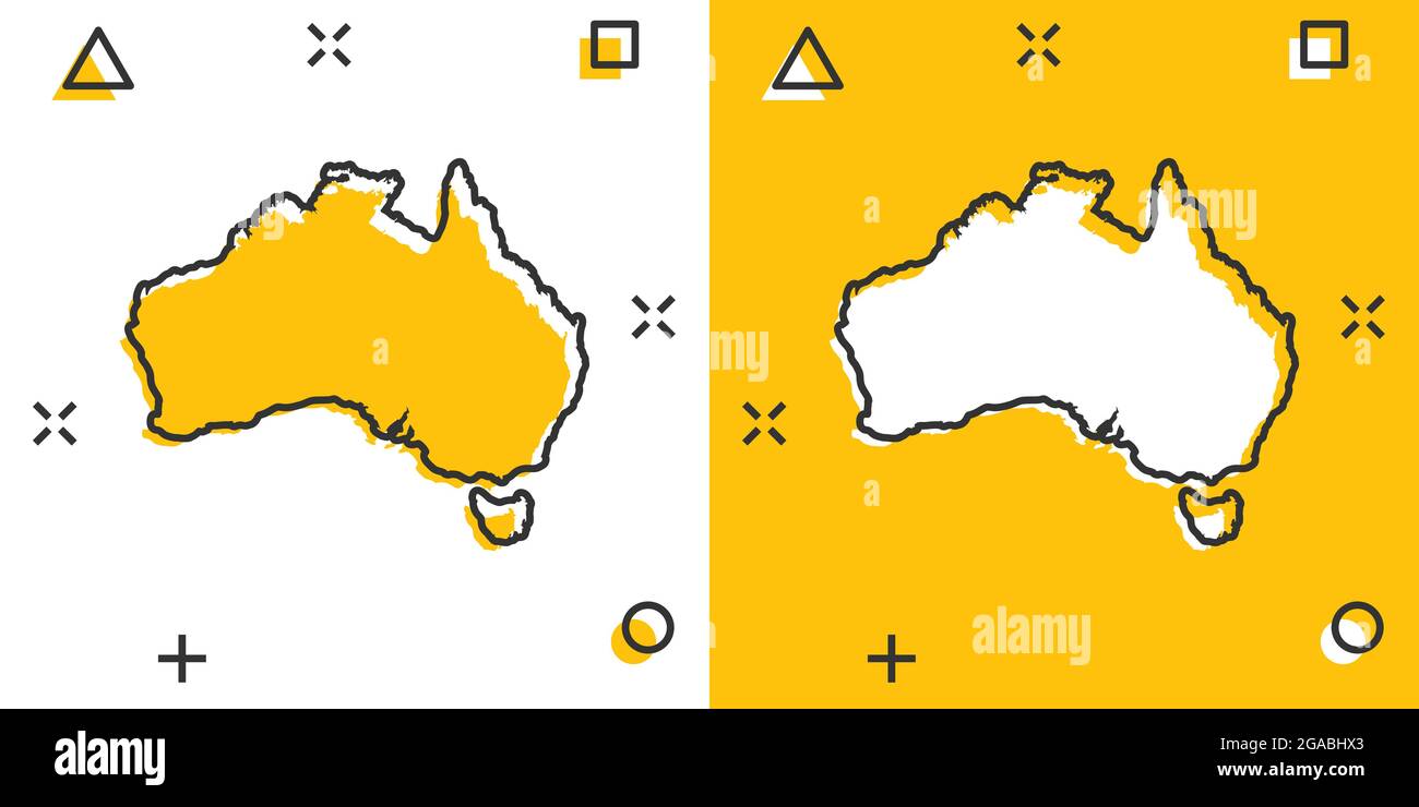 Cartoon Australien Karte Symbol im Comic-stil gefärbt. Australien anmelden Abbildung Piktogramm. Land Geographie splash Geschäftskonzept. Stock Vektor