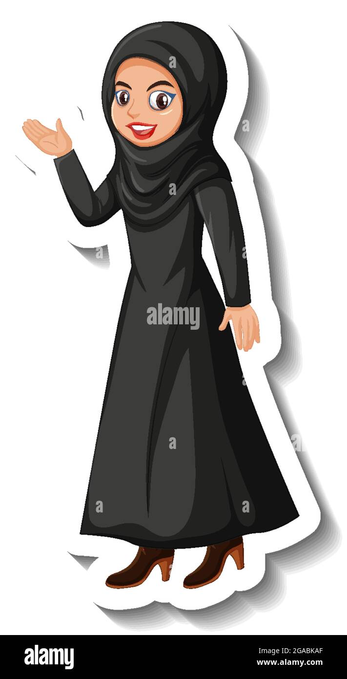 Muslimische Frau Zeichentrickfigur Aufkleber auf weißem Hintergrund Illustration Stock Vektor