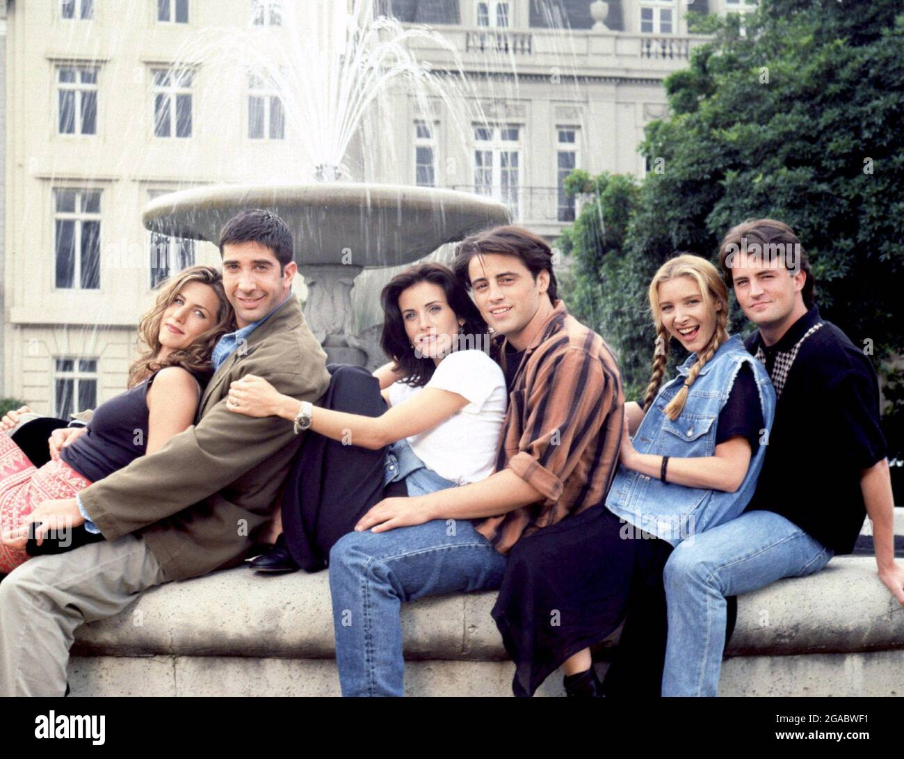 Friends TV Series 1994 - 2004 USA erstellt von David Crane, Marta Kauffman Staffel 1 Jennifer Aniston , Courteney Cox , Lisa Kudrow, Matt LeBlanc, Matthew Perry, David Schwimmer Stockfoto