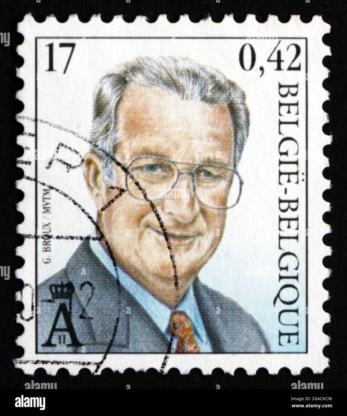 BELGIEN - UM 2000: Eine in Belgien gedruckte Briefmarke zeigt König Albert II. Von Belgien, um 2000 Stockfoto