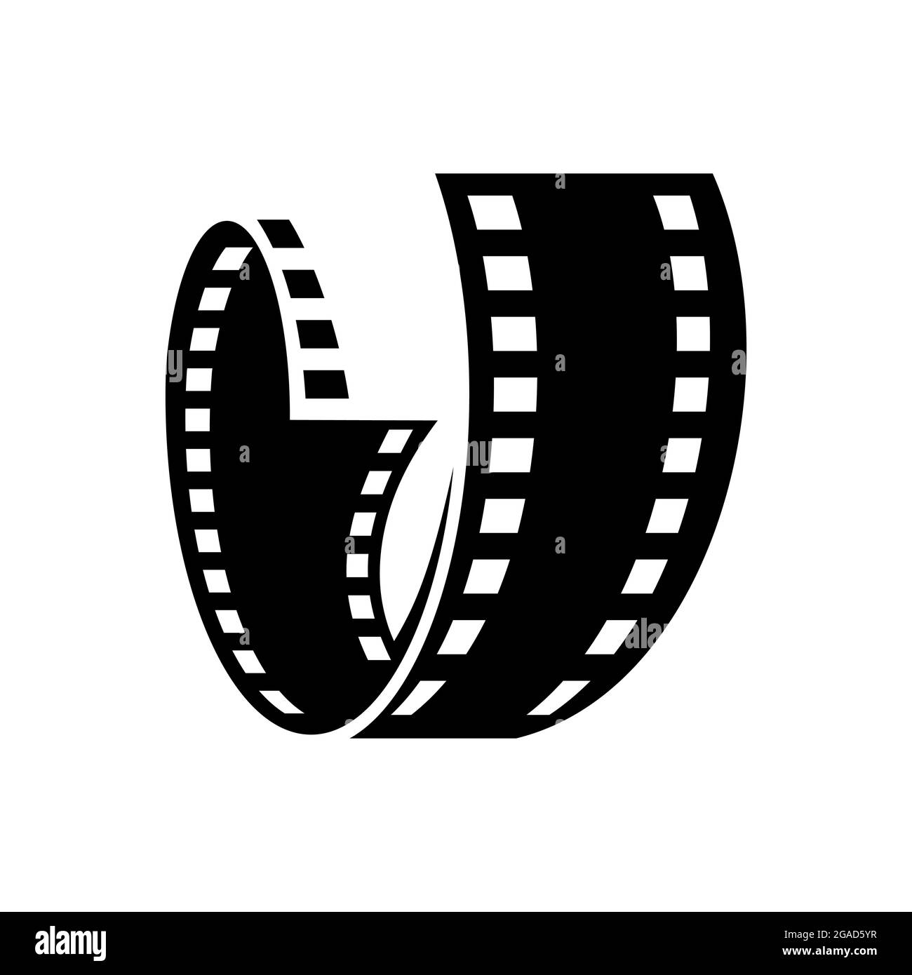 Gebogener Filmstreifen, Element für Kinodesign. Film- und Videosymbol. Stock Vektor