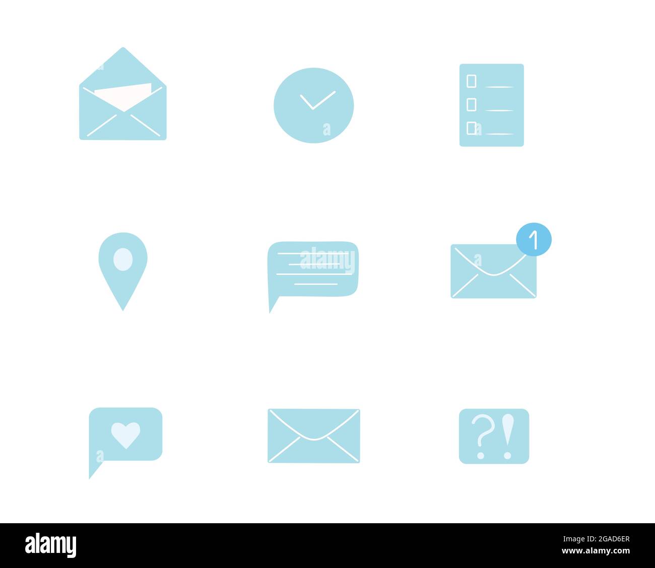 Blaue Symbole für E-Mail-Nachrichten. Kommunikationssymbol eingestellt. Stock Vektor