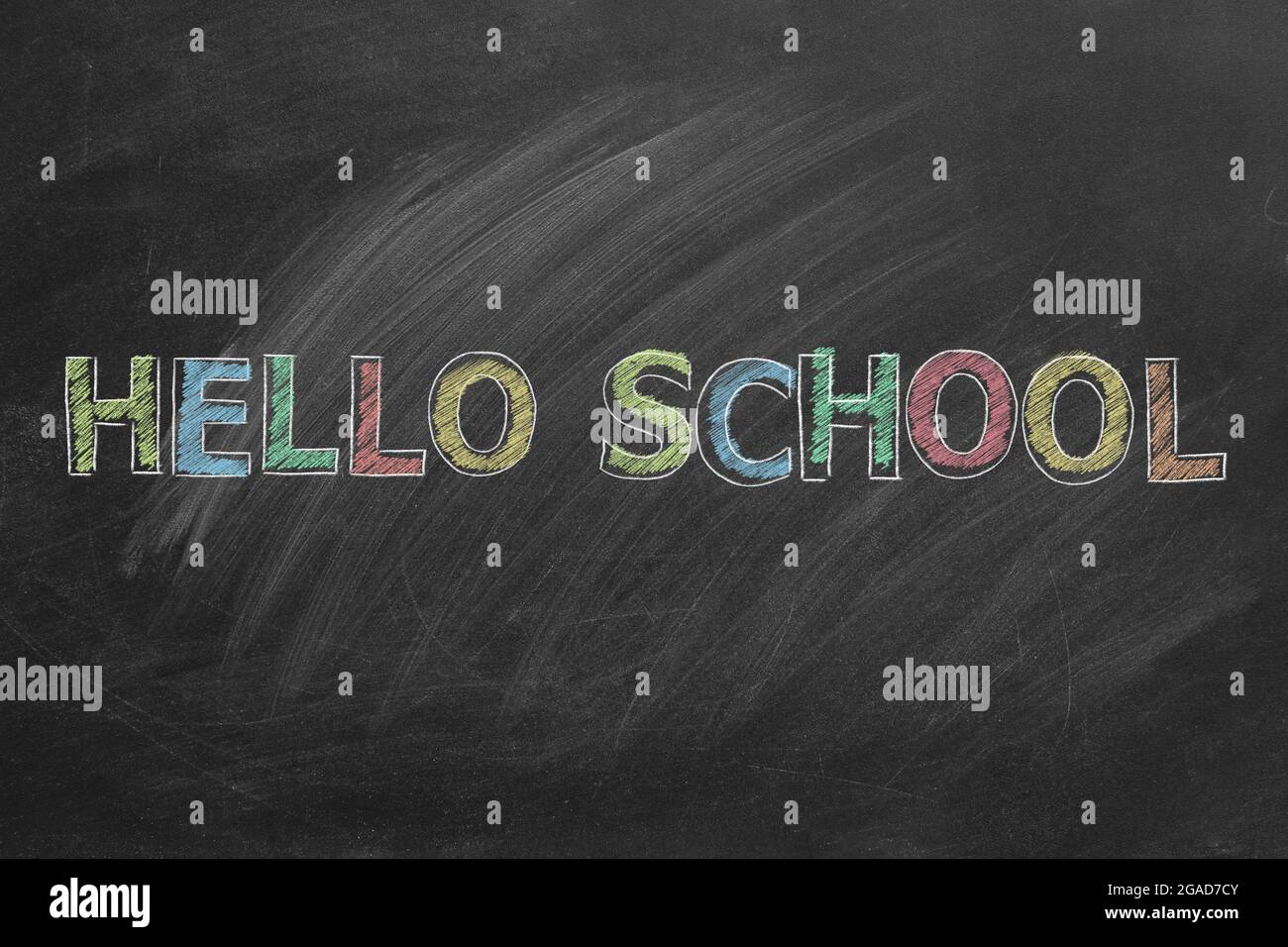 Hallo Schule. Abbildung auf Tafel. Stockfoto