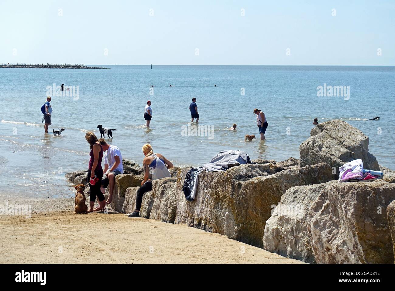 Morecambe hat einen eigenen Hundestrand. Hunde sind während der Sommermonate an den beliebten Badestränden verboten Stockfoto