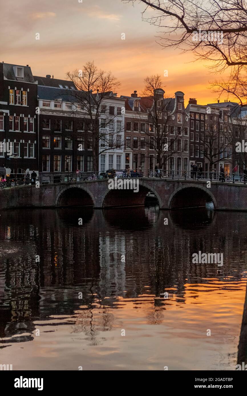 Abendhimmel, Keizersgracht; Amsterdam, Holland Stockfoto
