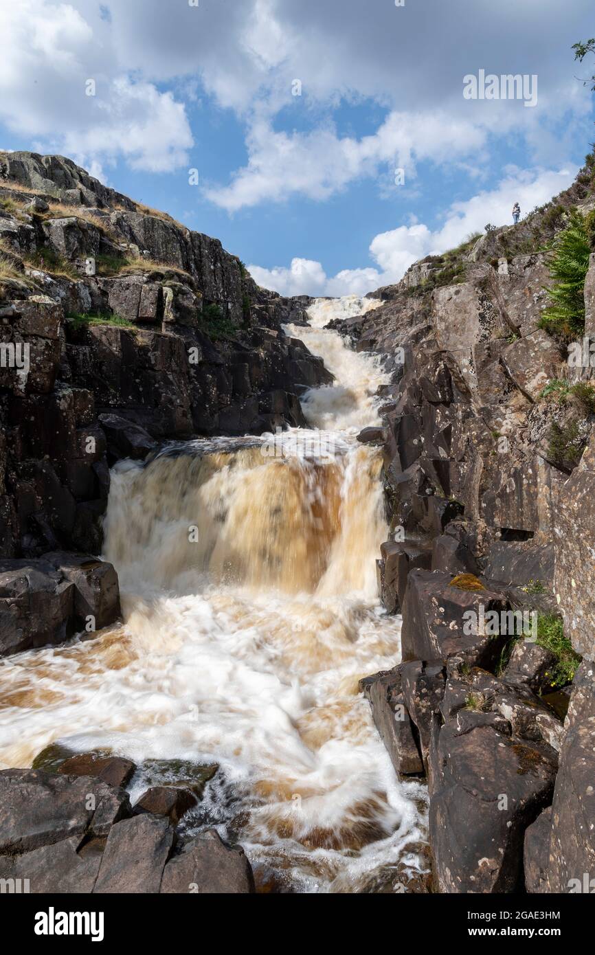 Cauldron Snout, ein Wasserfall auf dem River Tees in der Nähe des Cow Green Reservoirs und entlang des Pennine Way. County Durham, Großbritannien. Stockfoto