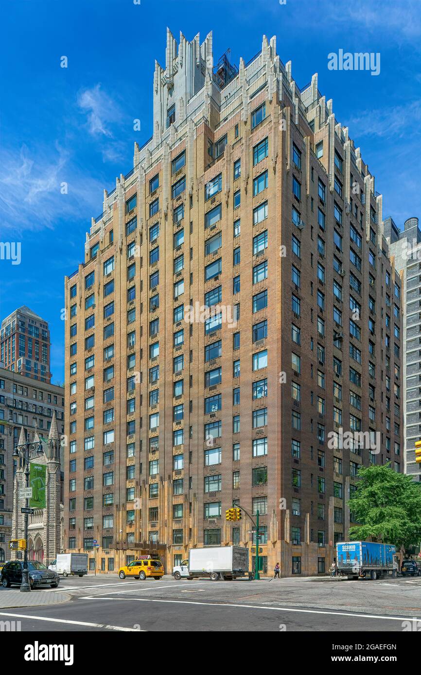 Das 55 Central Park West ist ein Art déco-Wahrzeichen, das von Schwartz & Gross entworfen wurde. Stockfoto