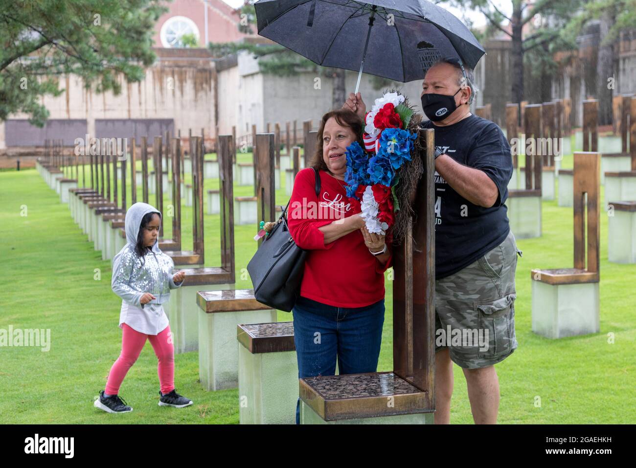Oklahoma City, Oklahoma - das Oklahoma City National Memorial markiert den innenpolitischen Terroranschlag von 1995, der den Bundesbau von Alfred P. Murrah zerstörte Stockfoto